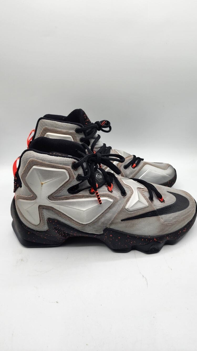 Nike LeBron 13 Lava Rubber City Metallic Silver Black 807219-003 Mens Size 8.5